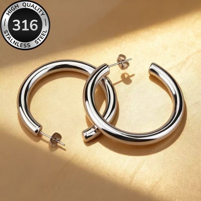 Women's C-Shaped Hypoallergenic Stainless Steel Hoop Earrings